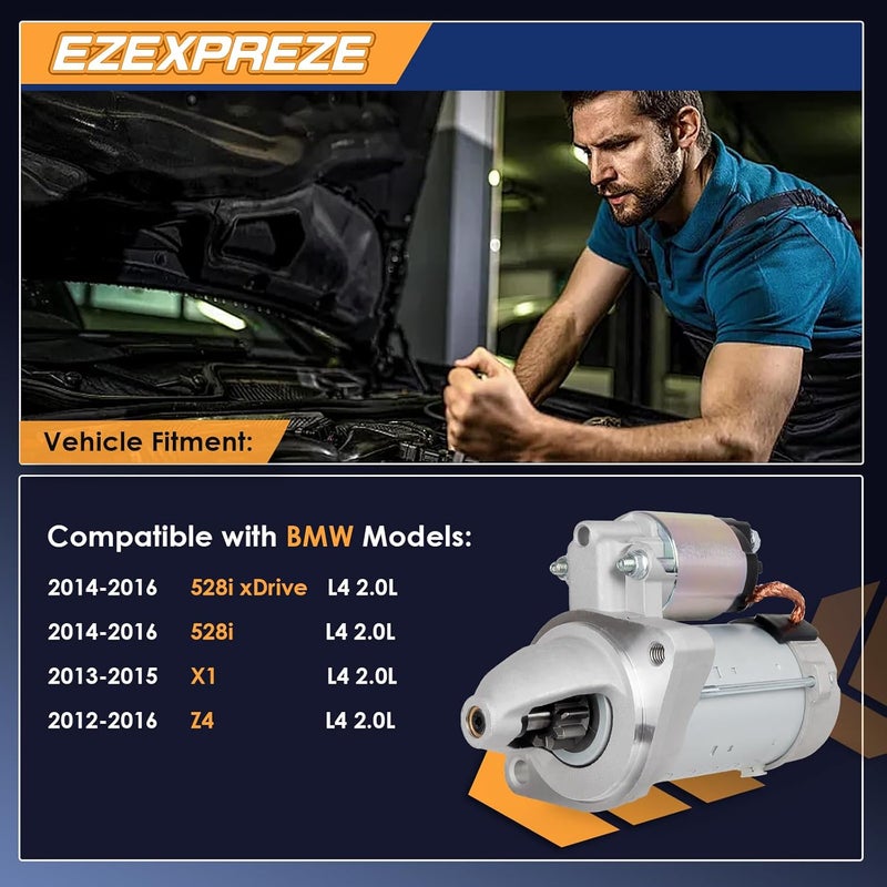 E EZEXPREZE محرك بدء تشغيل بديل Ezexpreze 19824 جديد 1.3 كيلو واط لسيارات BMW 528i xDrive 2014-2016، X1 2013-2015، Z4 2012-2016 L4 2.0L - Image 2
